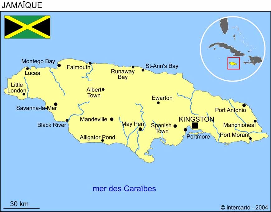 Carte géographique et touristique de la Jamaique, Kingston ... | Jamaique carte, Voyage en jamaique, Jamaique